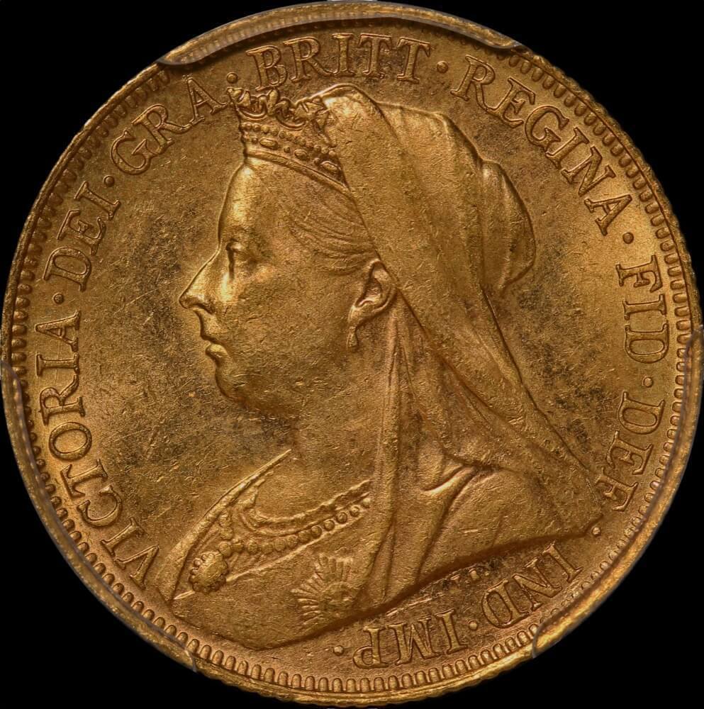1900 Melbourne Veiled Head Sovereign Unc (PCGS MS62)