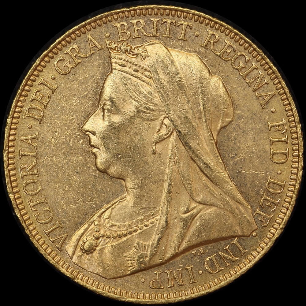 1901 Sydney Veiled Head Sovereign about Unc