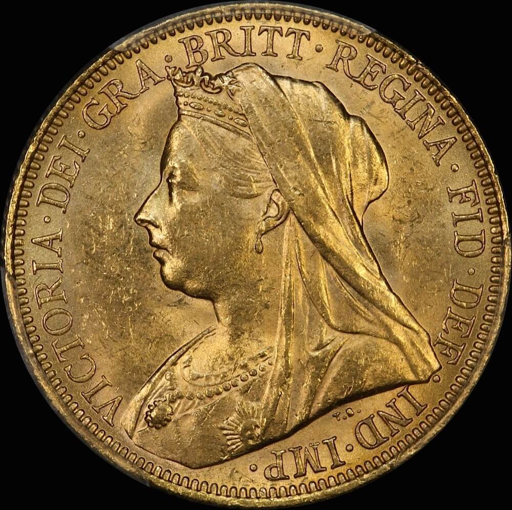 1901 Sydney Veiled Head Sovereign Choice Unc (PCGS MS63)