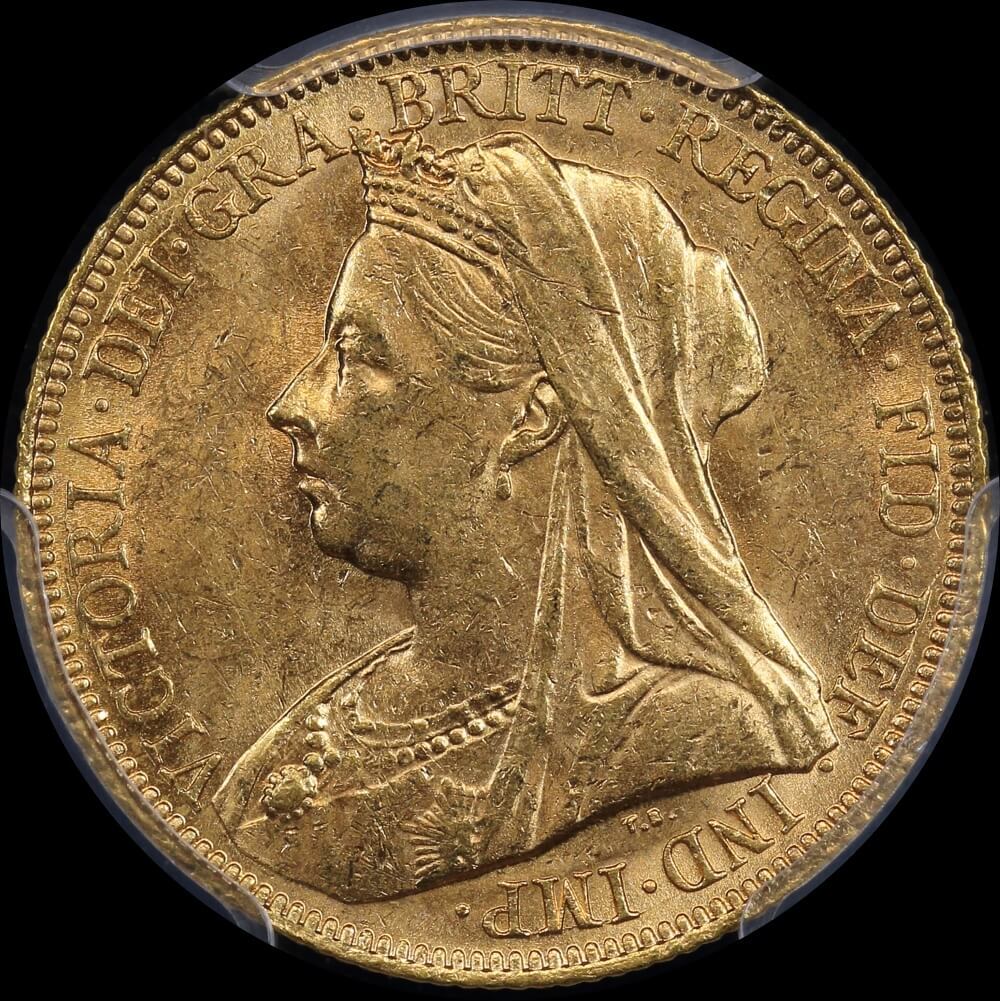 1901 Sydney Veiled Head Sovereign Unc (PCGS MS62)