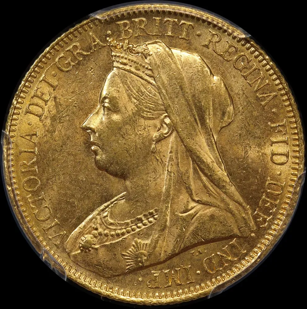 1901 Sydney Veiled Head Sovereign Unc (PCGS MS62)