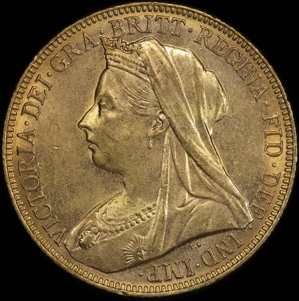 1901 Melbourne Veiled Head Sovereign about Uncirculated