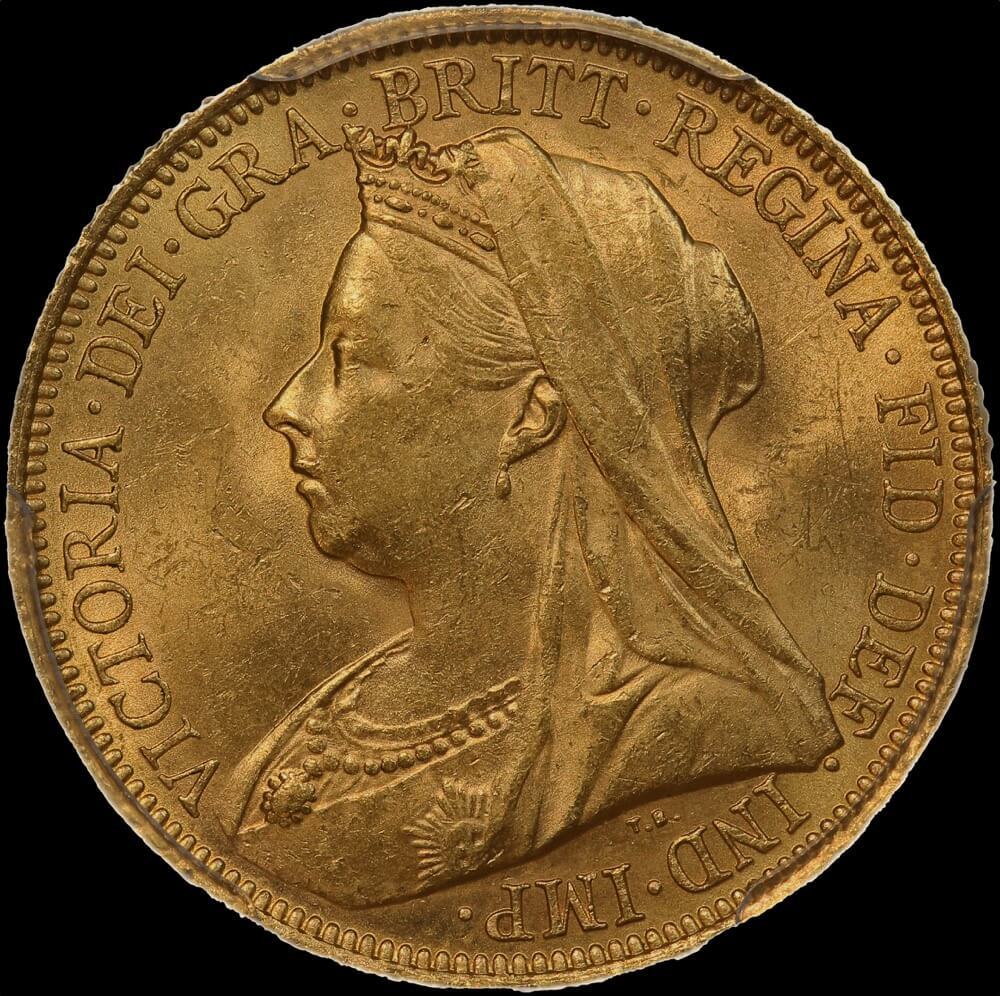 1901 Melbourne Veiled Head Sovereign PCGS AU58