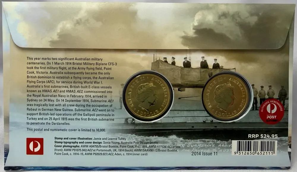 2014 1 Dollar 2 Coin PNC Centenary of Military Aviation & Submarines