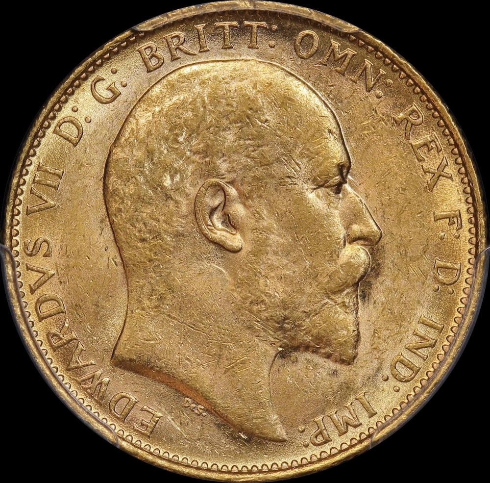 1908 Melbourne Edward VII Sovereign Unc (PCGS MS61)