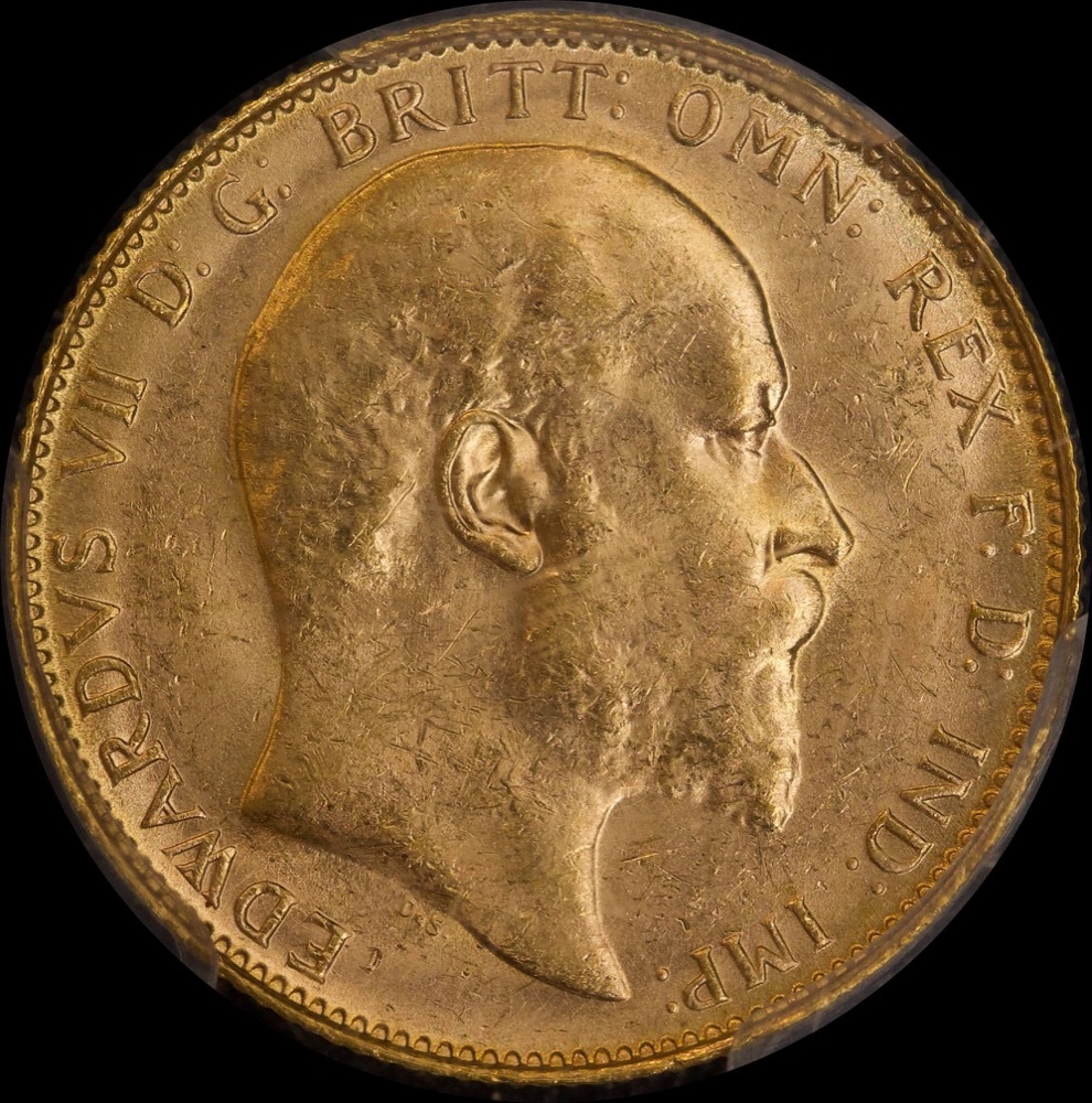 1908 Perth Edward VII Sovereign Choice Unc (PCGS MS63+)