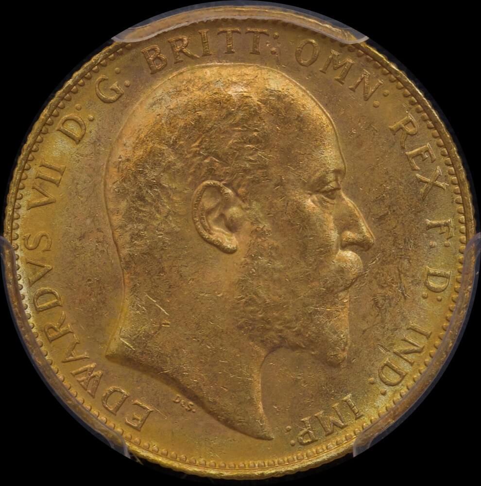 1909 Melbourne Edward VII Sovereign Unc (PCGS MS62+)