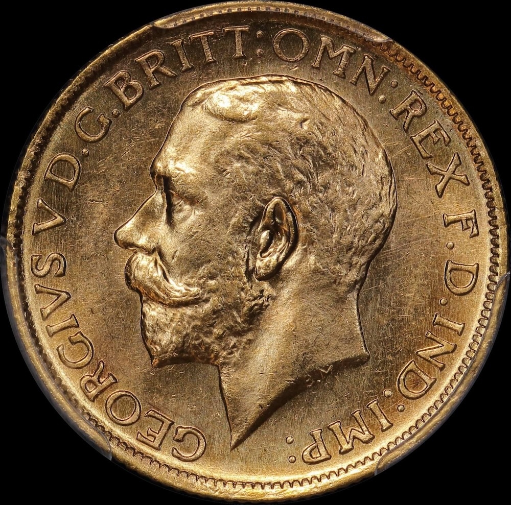 1911 Sydney George V Large Head Sovereign Unc (PCGS MS62)