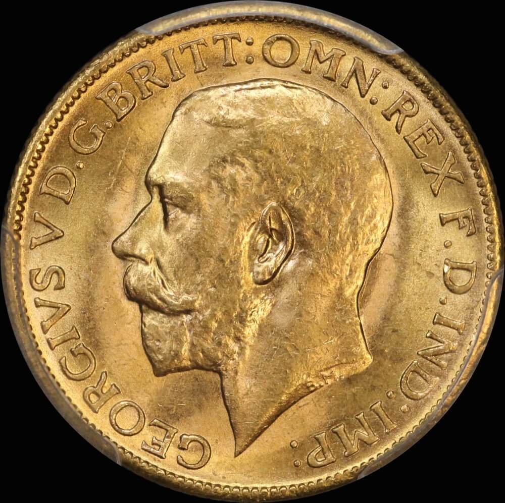 1912 Melbourne George V Large Head Sovereign Choice Unc (PCGS MS64)
