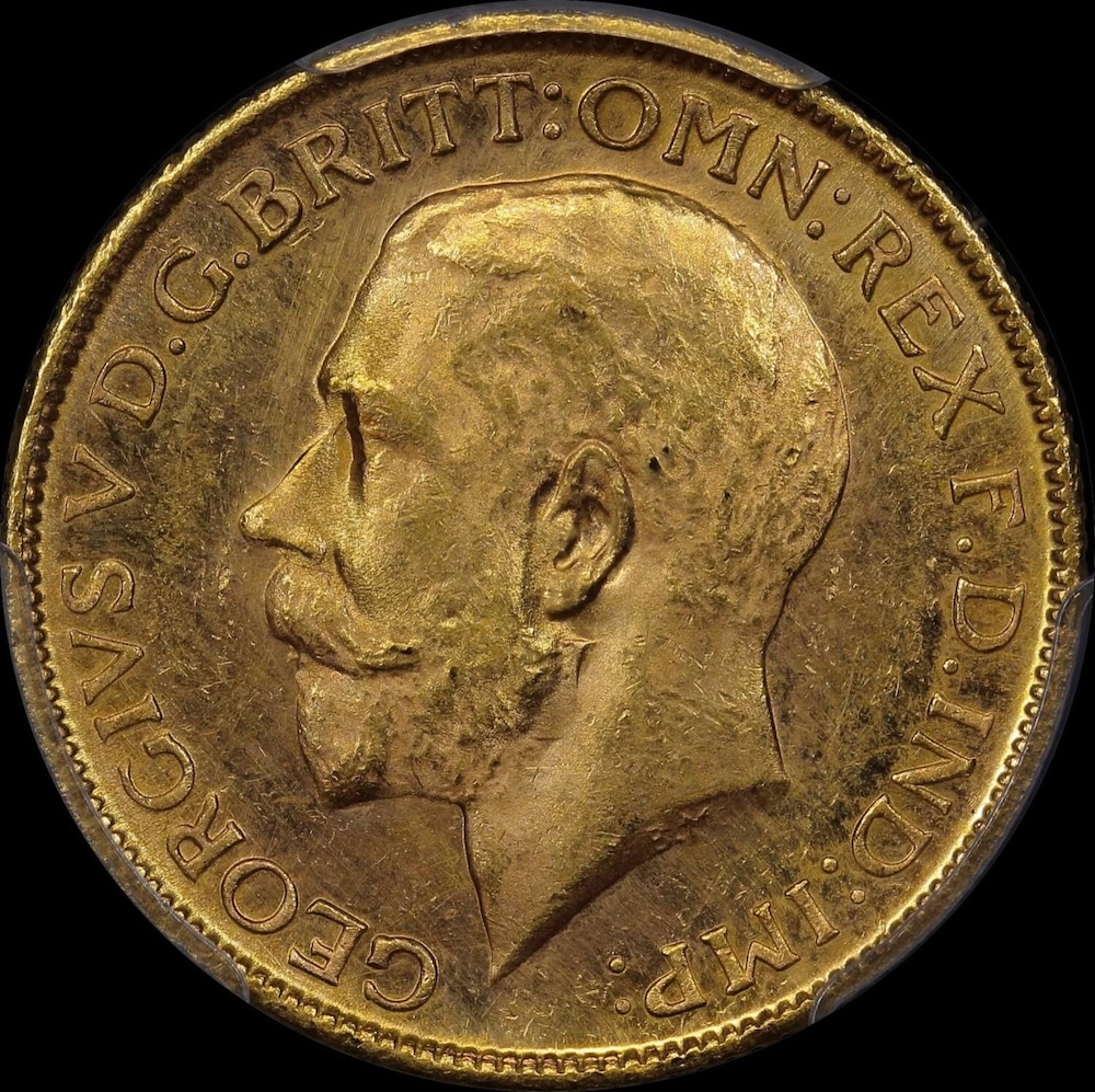 1912 Melbourne George V Large Head Sovereign Unc (PCGS MS62)