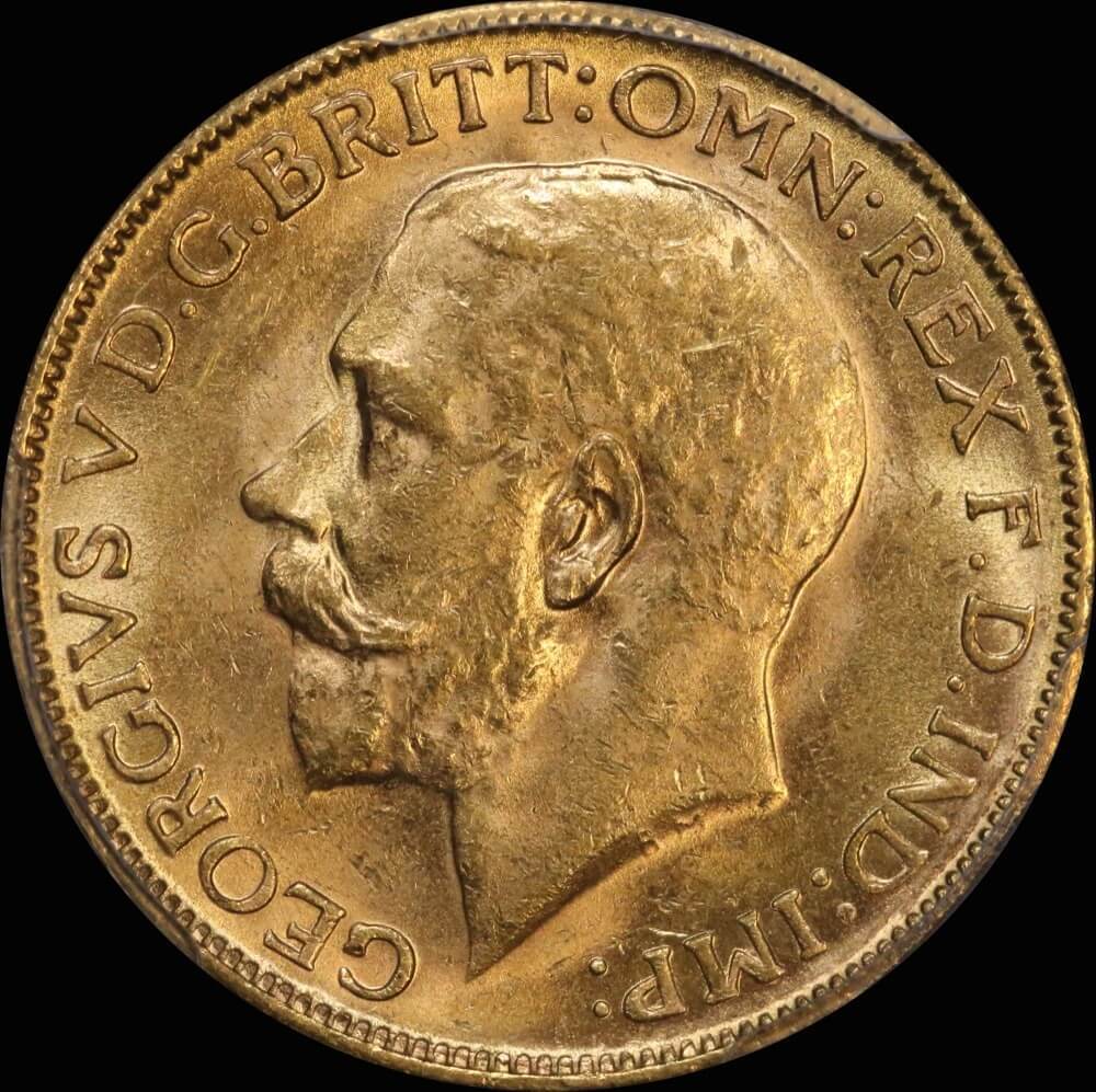 1913 Melbourne George V Large Head Sovereign Choice Unc (PCGS MS63)
