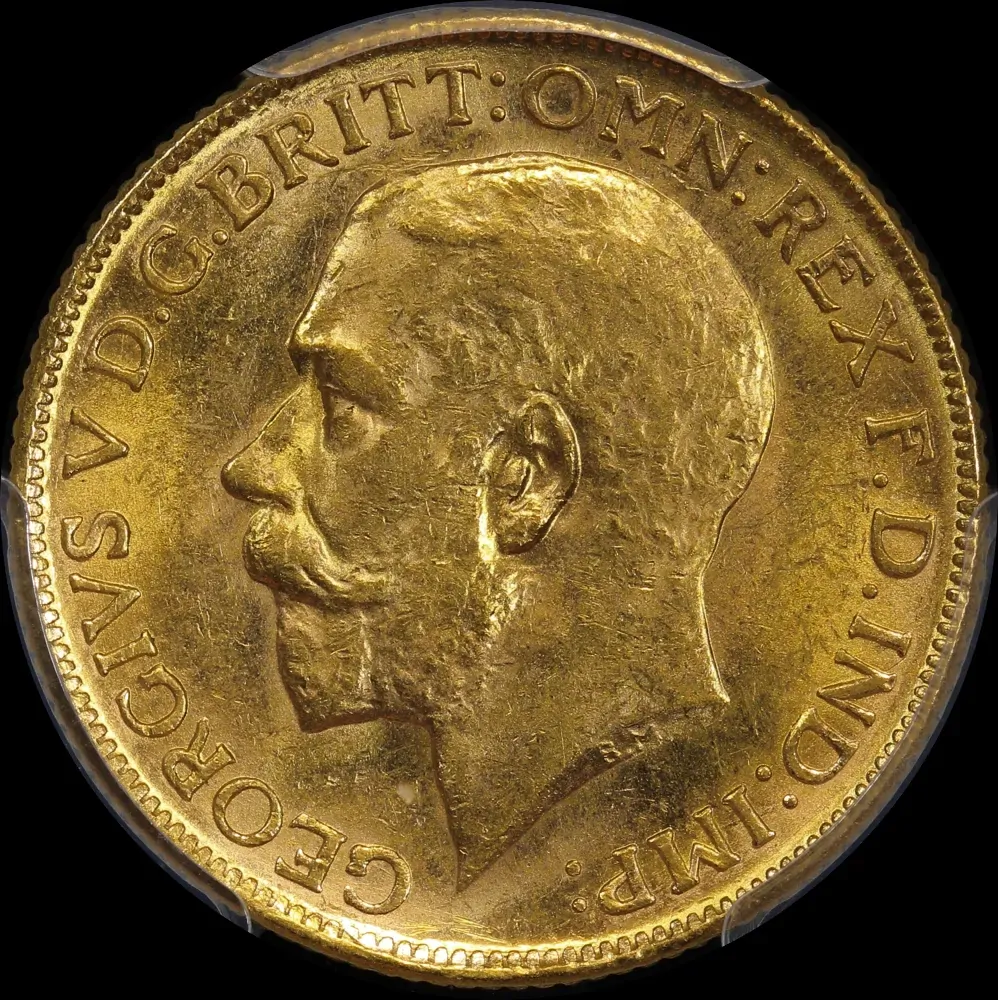 1913 Melbourne George V Large Head Sovereign Unc (PCGS MS62)