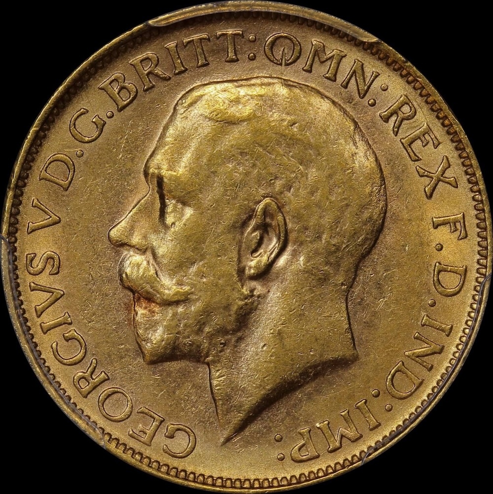 1913 Perth George V Large Head Sovereign PCGS AU58