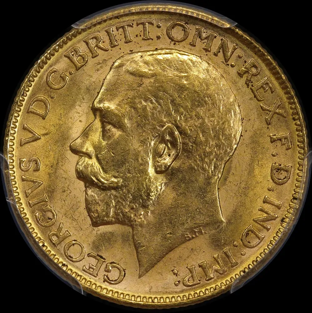 1914 Melbourne George V Large Head Sovereign Choice Unc (PCGS MS63)