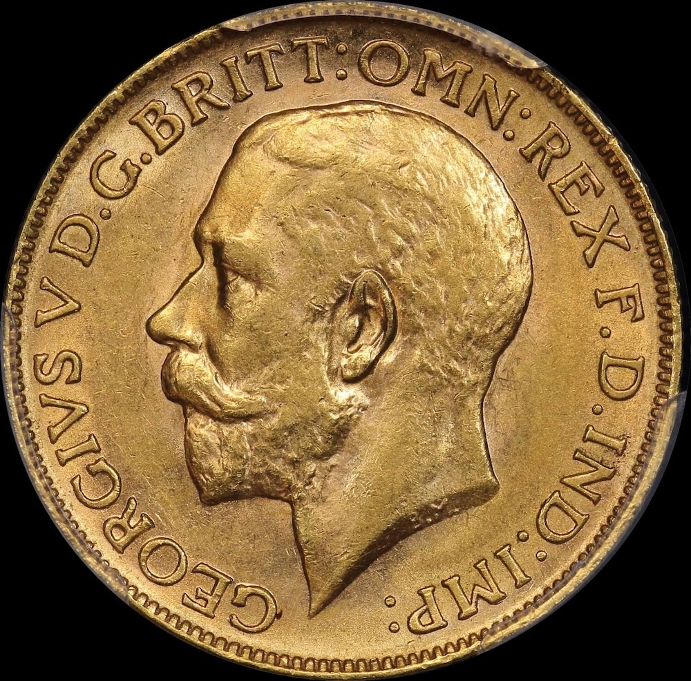 1914 Perth George V Large Head Sovereign PCGS AU58
