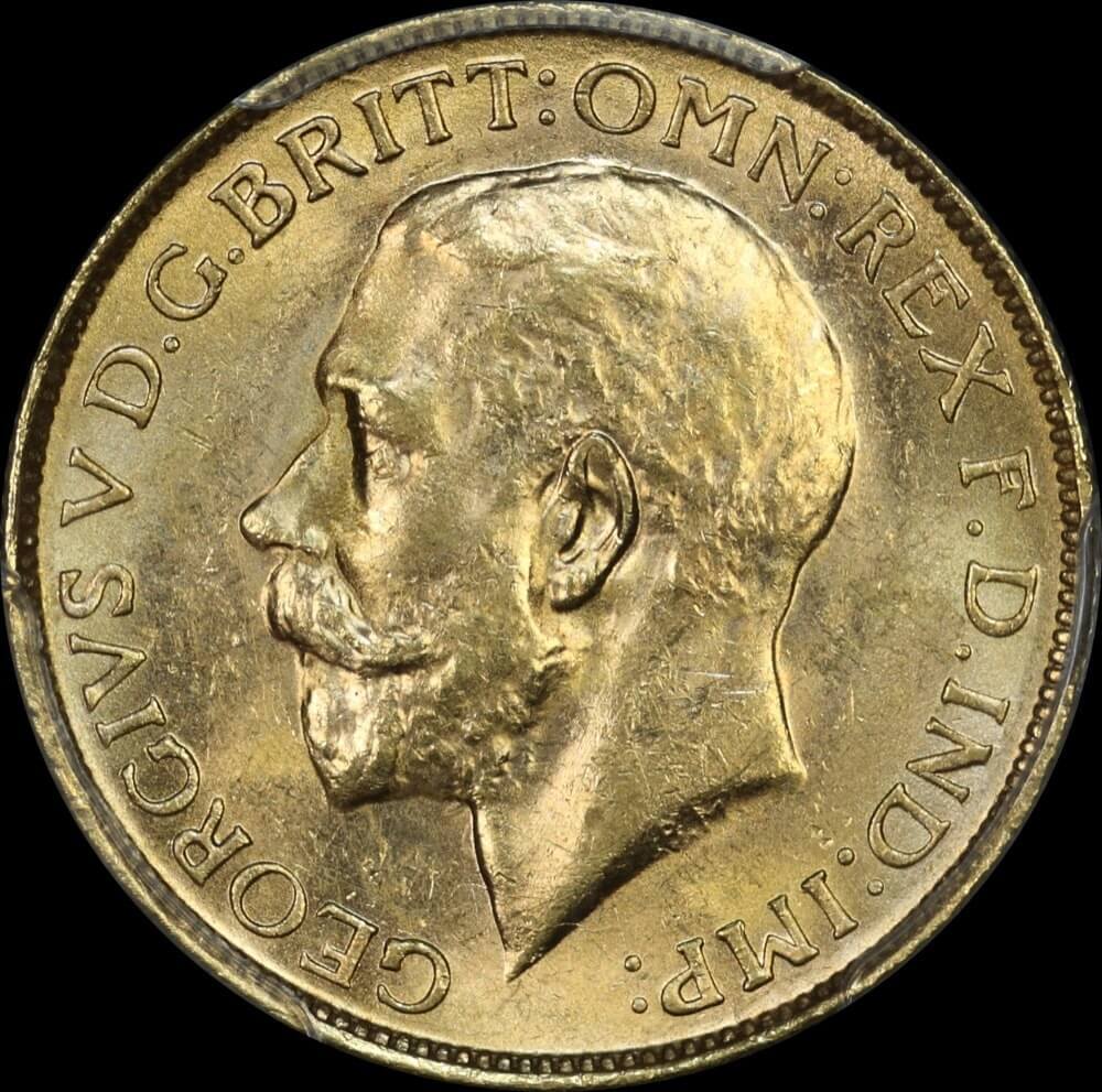 1914 Perth George V Large Head Sovereign Choice Unc (PCGS MS63)