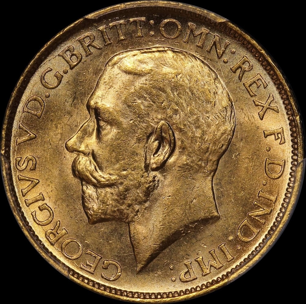 1915 Sydney George V  Sovereign Choice Unc (PCGS MS63)