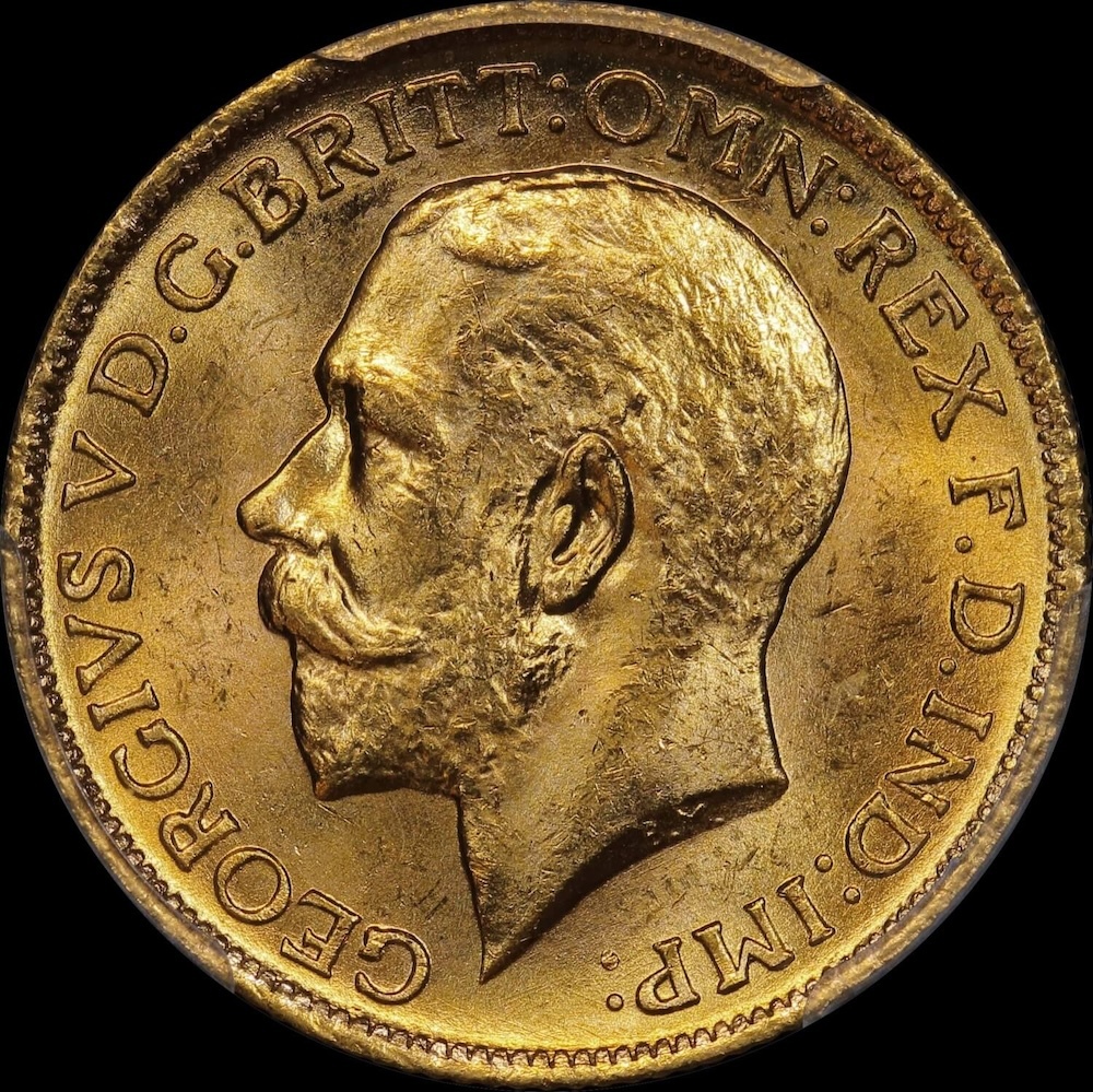 1915 Sydney George V Large Head Sovereign Choice Unc (PCGS MS64)