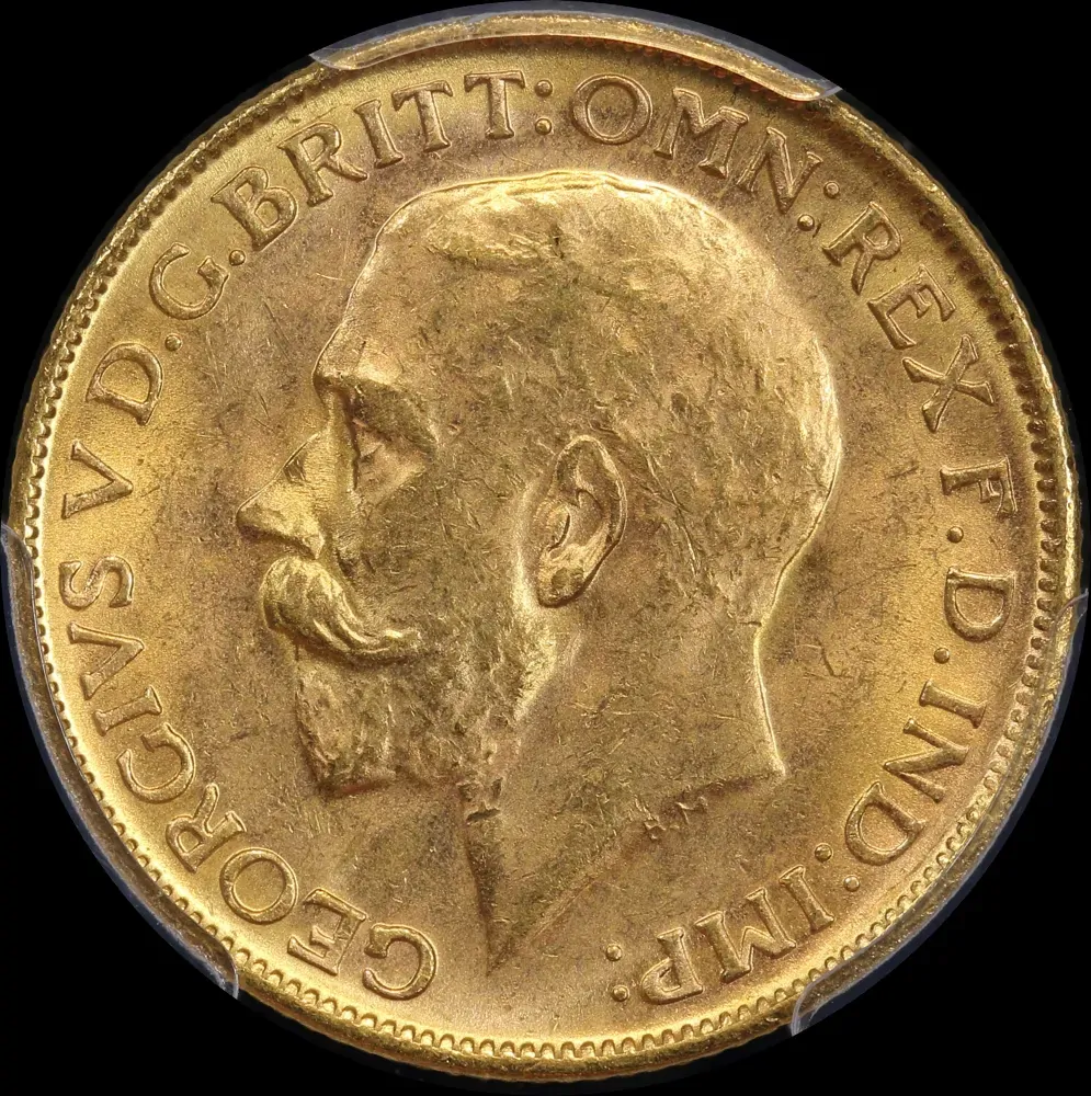 1915 Melbourne George V Large Head Sovereign Choice Unc (PCGS MS63)