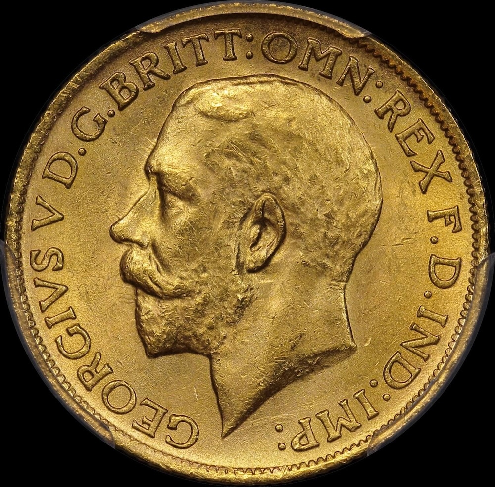 1917 Sydney George V Large Head Sovereign Choice Unc (PCGS MS63)