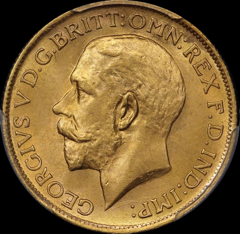 1917 Sydney George V Large Head Sovereign Choice Unc (PCGS MS64)