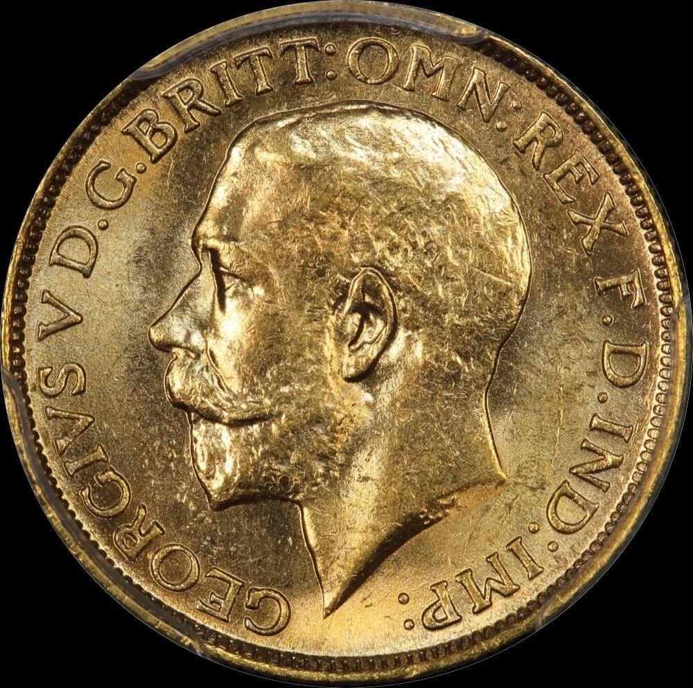 1918 Sydney George V Large Head Sovereign Choice Unc (PCGS MS63)