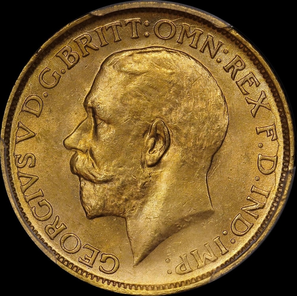 1918 Sydney George V Large Head Sovereign Choice Unc (PCGS MS64)