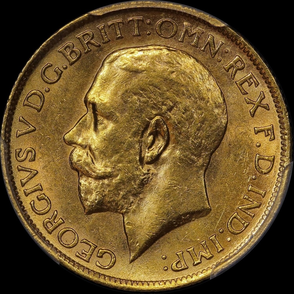 1918 Sydney George V Large Head Sovereign Unc (PCGS MS61)