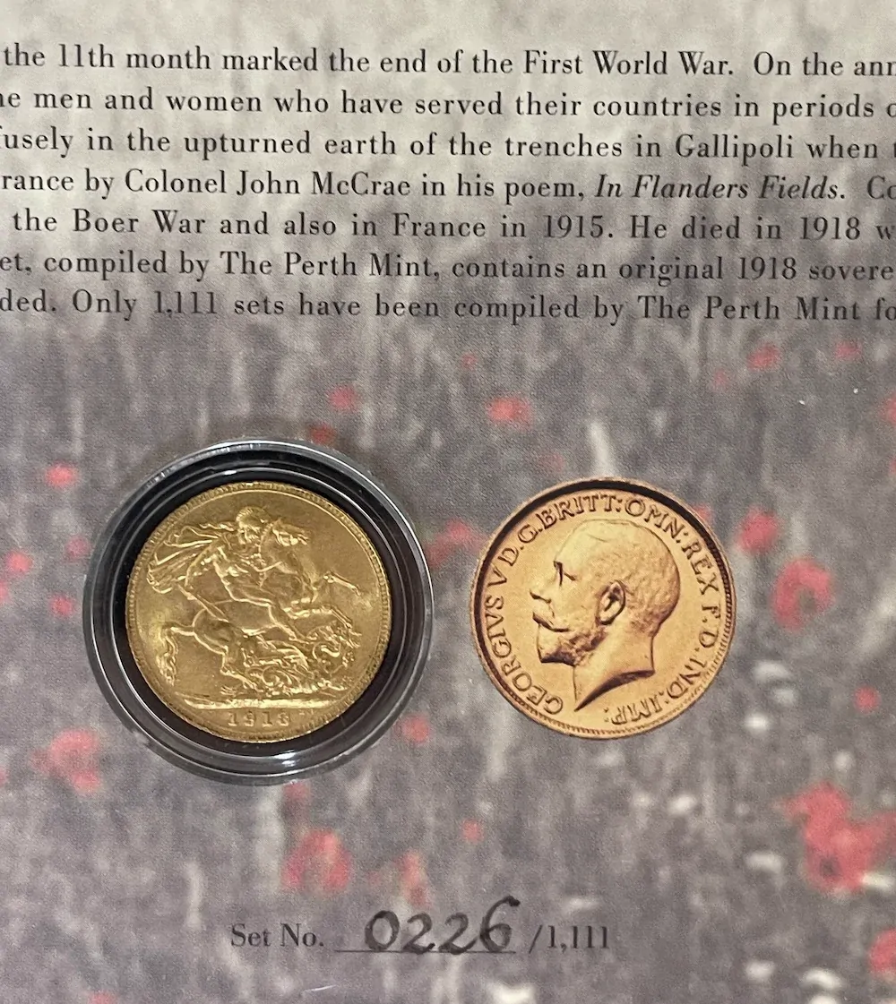 Framed 1918 Perth Sovereign WWI Centenary Remembrance product image