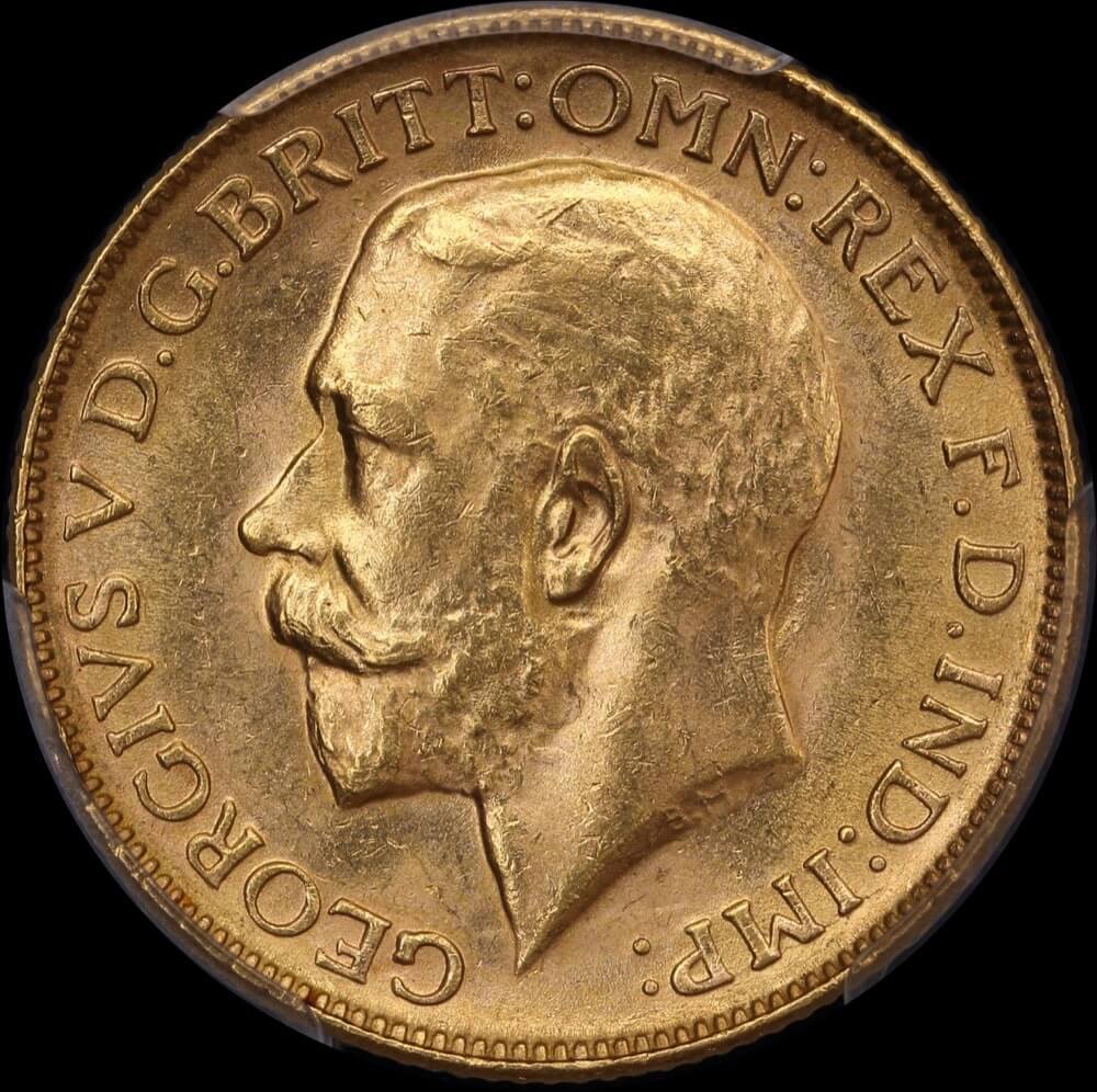 1920 Melbourne George V Large Head Sovereign Choice Unc (PCGS MS63)