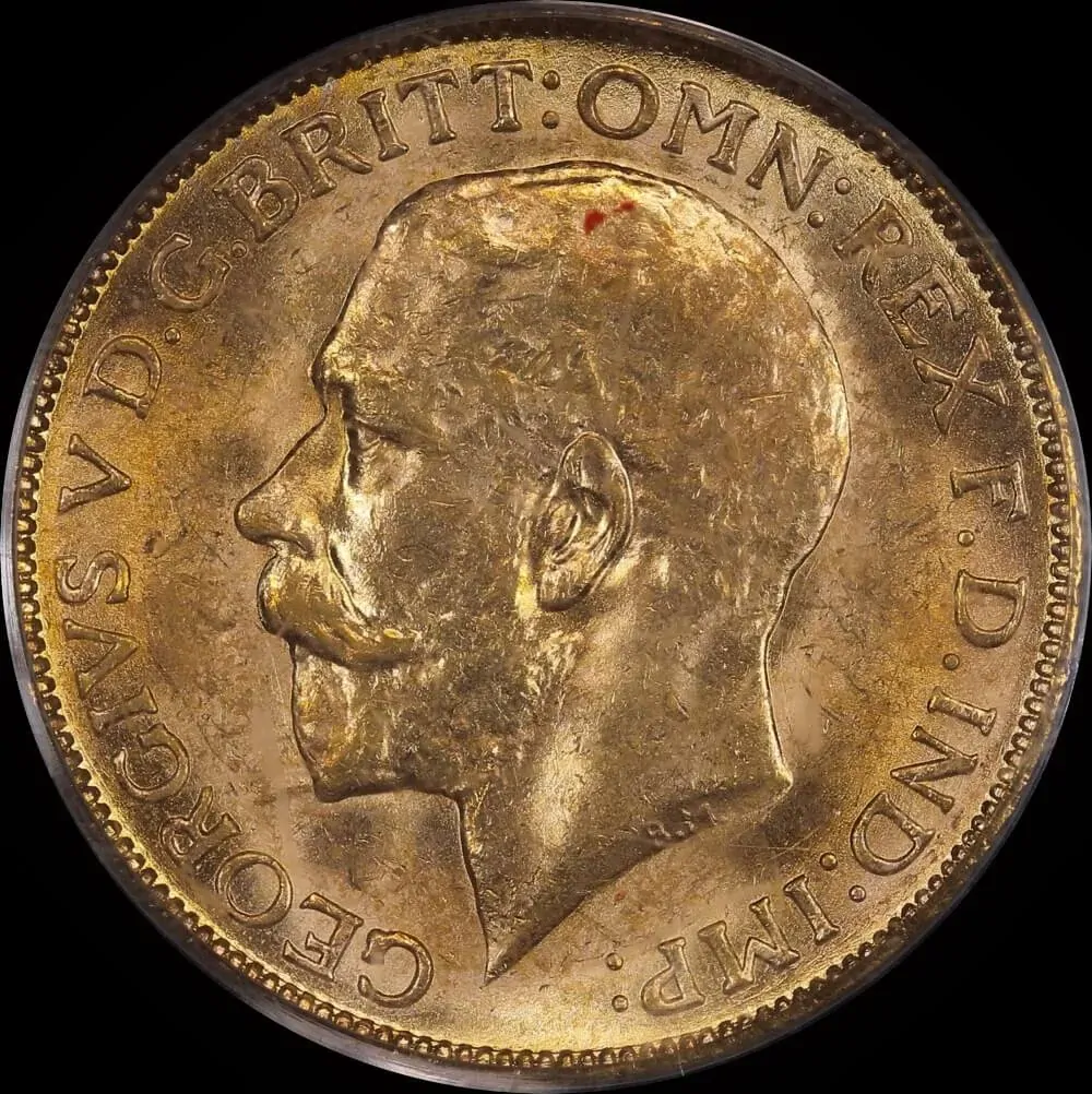 1923 Melbourne George V Large Head Sovereign Choice Unc (PCGS MS63)