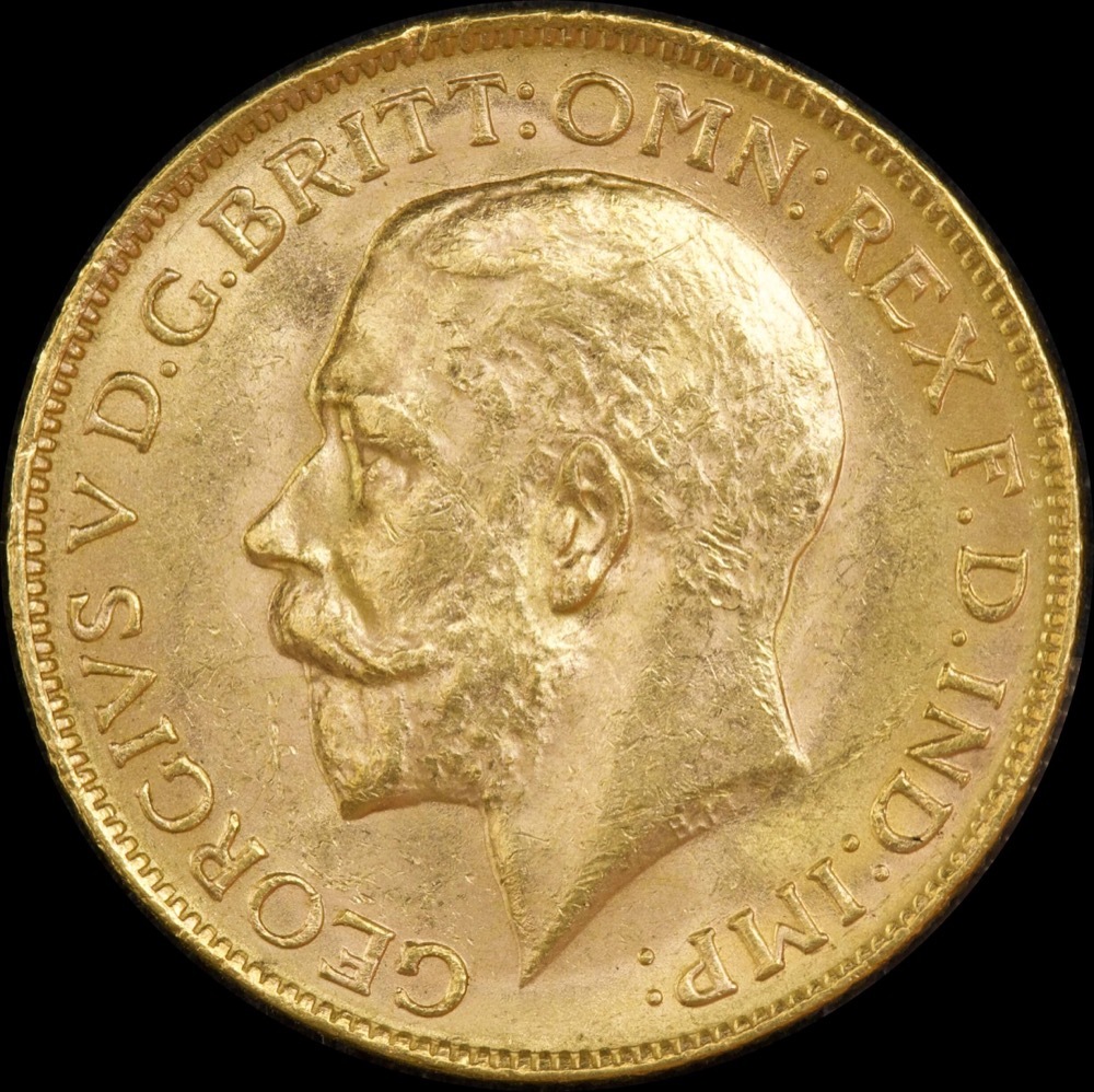 1924 Melbourne George V Large Head Sovereign about Unc