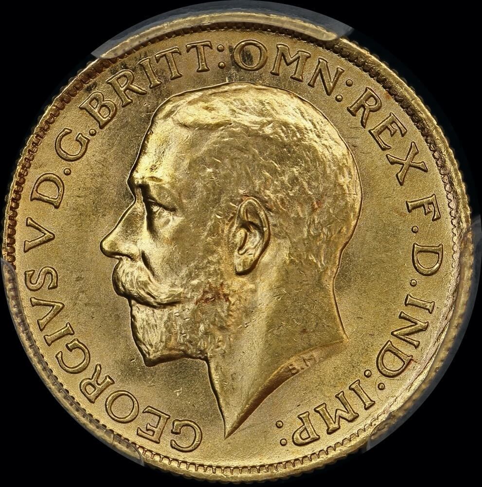 1925 Sydney George V Large Head Sovereign Choice Unc (PCGS MS63)