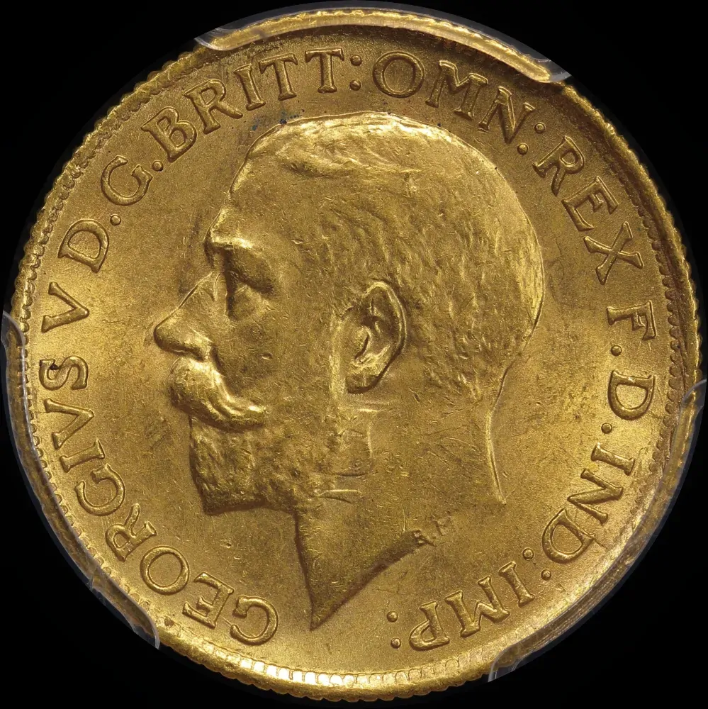 1925 Sydney George V Large Head Sovereign Choice Unc (PCGS MS64)