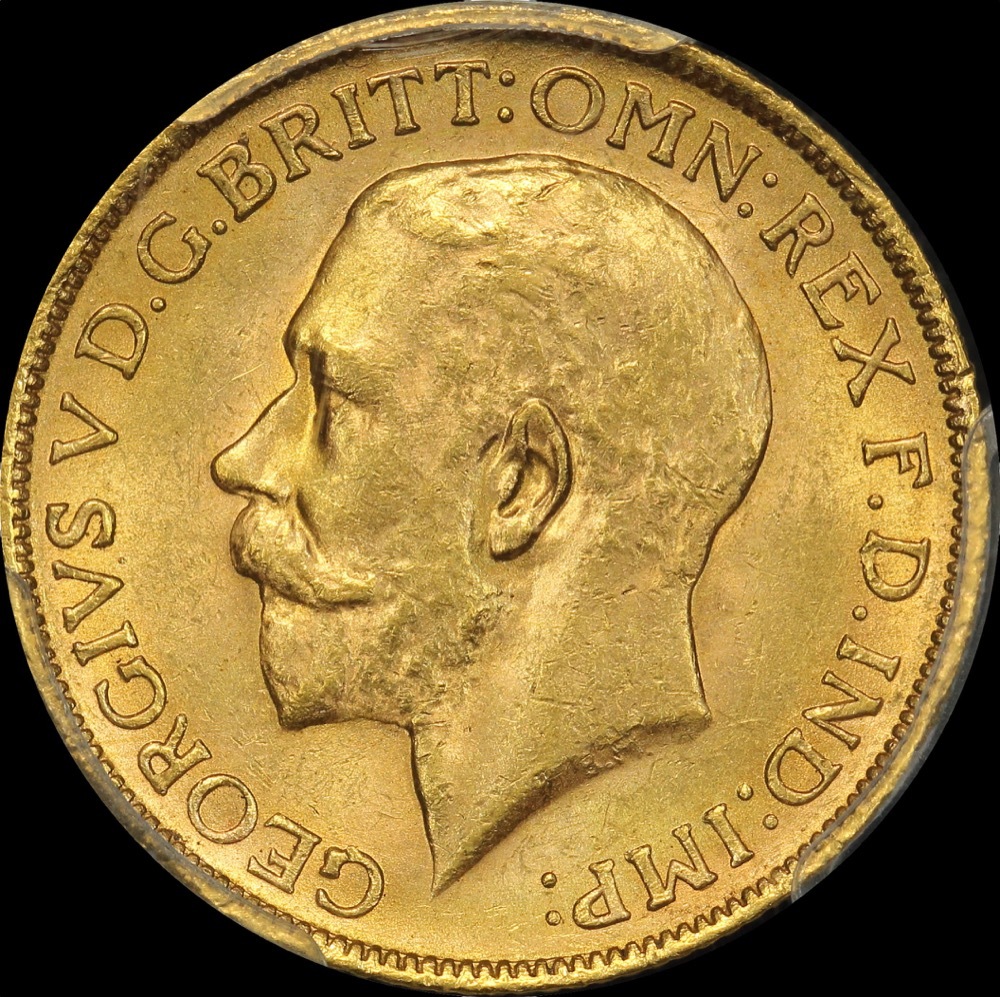 1928 Melbourne George V Large Head Sovereign Unc (PCGS MS62)