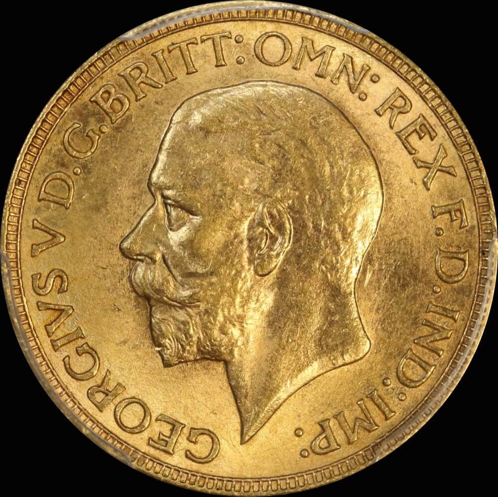 1929 Melbourne George V Small Head Sovereign about Unc (PCGS AU58)