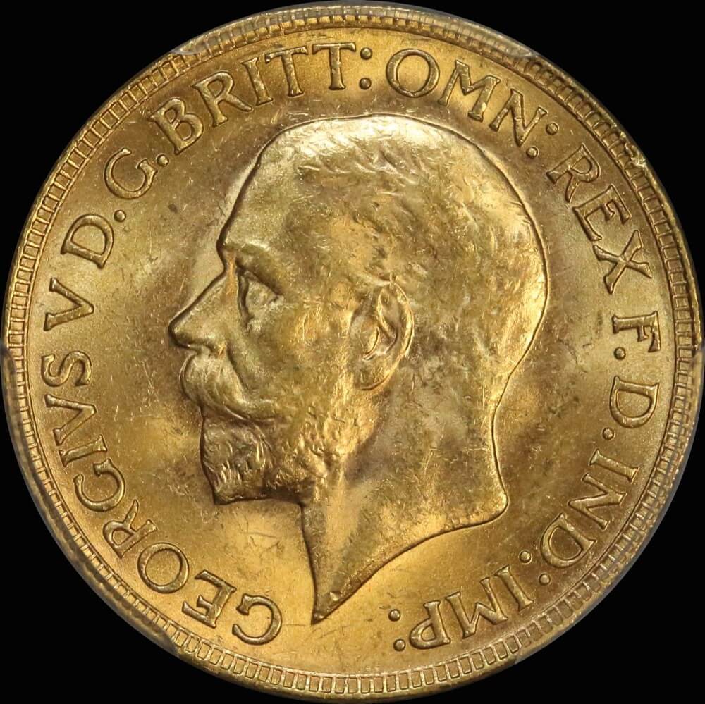 1929 Perth George V Small Head Sovereign Choice Unc (PCGS MS64)