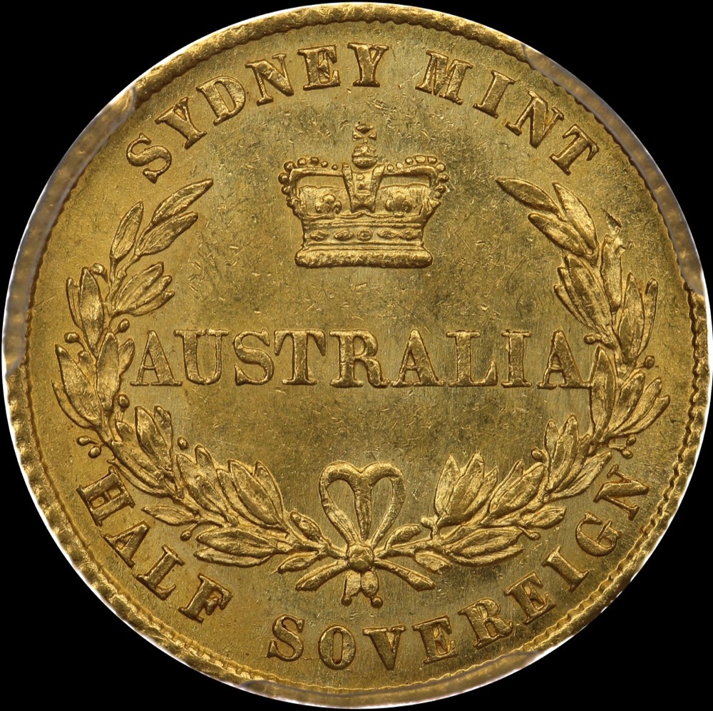 1857 Sydney Mint Type II Half Sovereign Choice Unc PCGS MS63