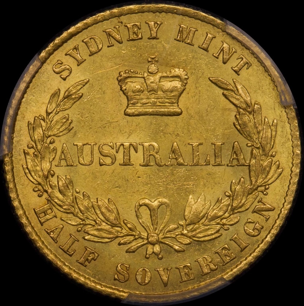 1857 Sydney Mint Type II Half Sovereign Unc (PCGS MS62)