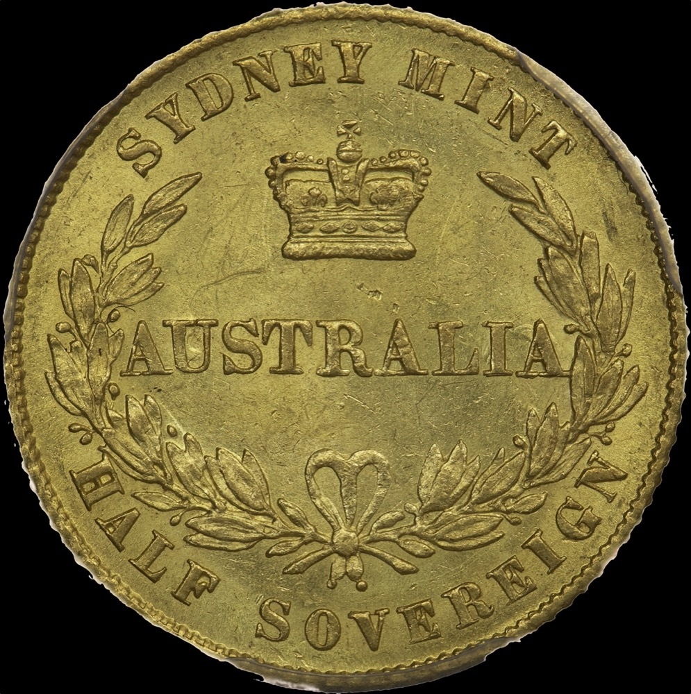 1858 Sydney Mint Type II Half Sovereign Unc (PCGS MS62+)