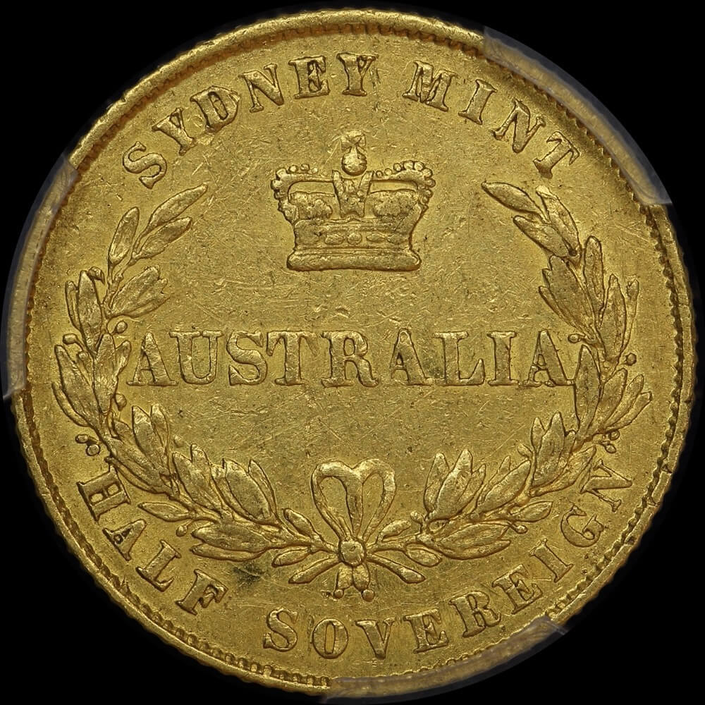 1863 Sydney Mint Type II Half Sovereign PCGS AU50