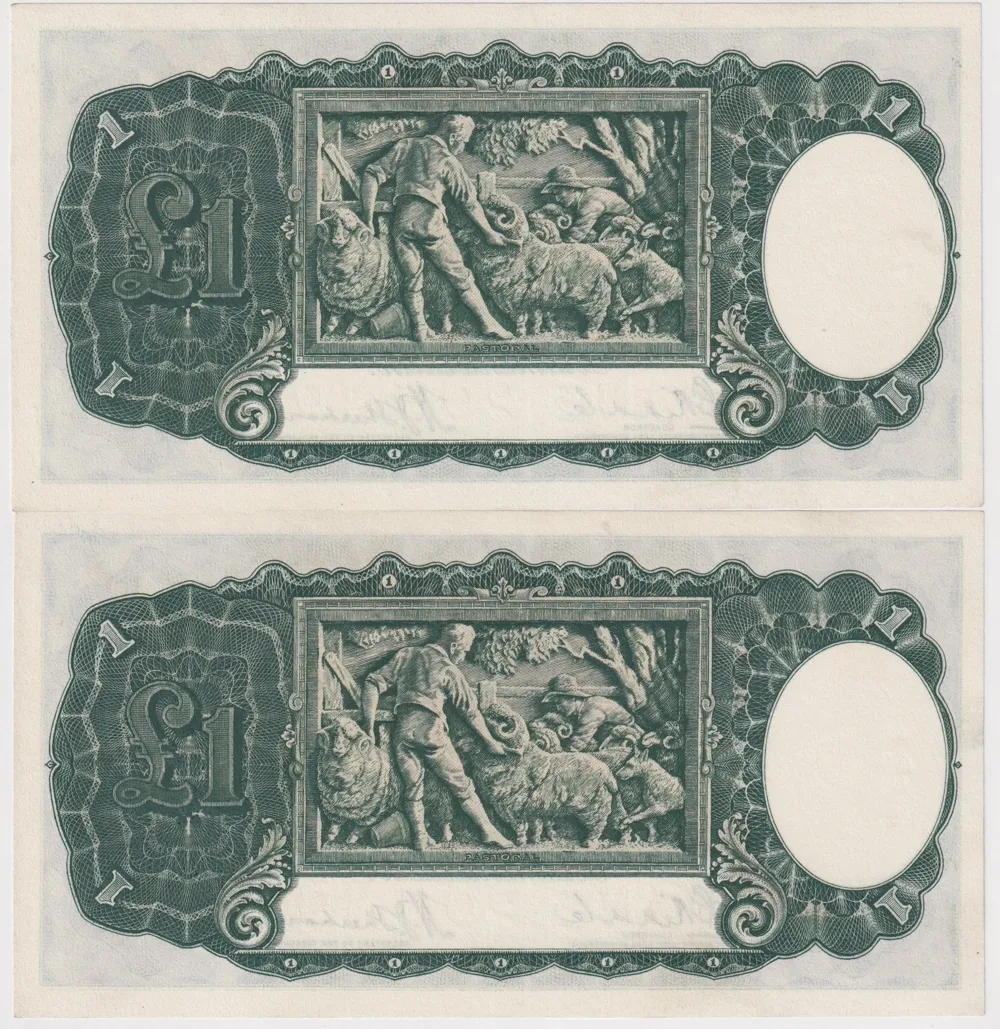 1933 One Pound Consecutive Pair Riddle/Sheehan R28 Uncirculated