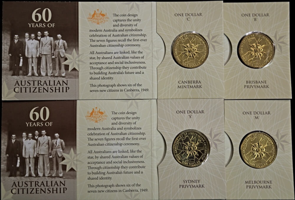 2009 1 Dollar Uncirculated Coins Set of 4 Mintmarks Australian Citizenship product image