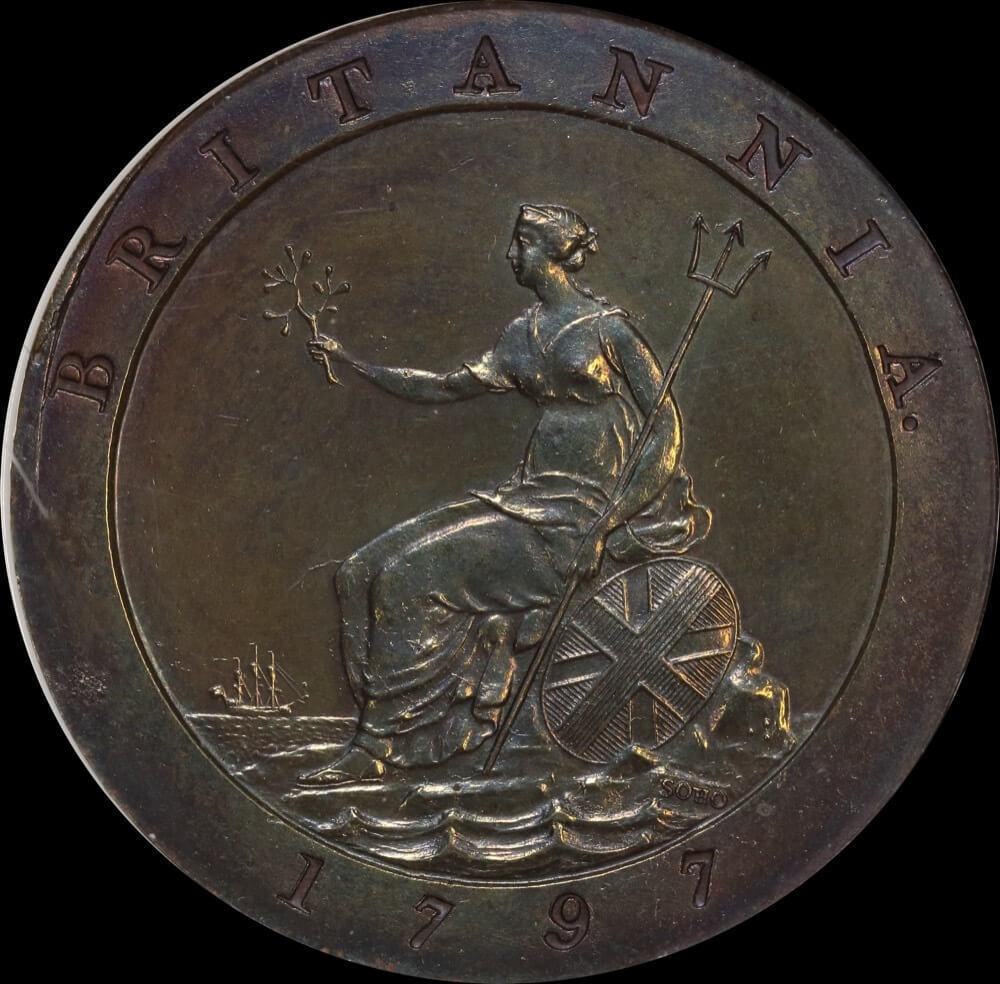 1797 Copper Pattern Halfpenny George III Peck#1158a NGC PF63BN product image