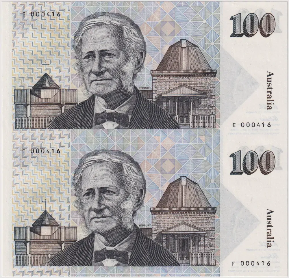 1995 100 Dollars Uncut Vertical Pair - Black Serials product image