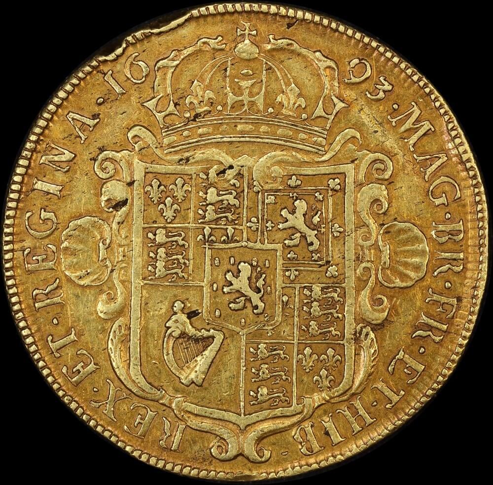 1693 Gold 5 Guineas William & Mary S#3422 good VF