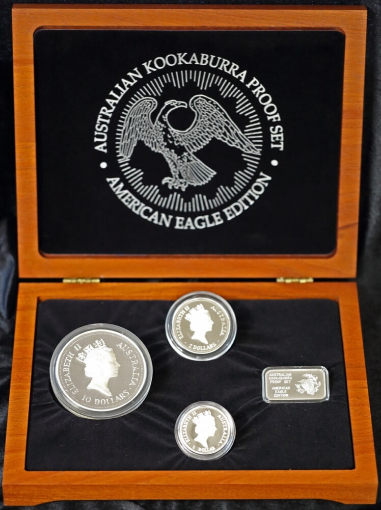 Australia 1993 Silver 3 Coin proof Set Australian Kookaburra American Eagle Edition product image