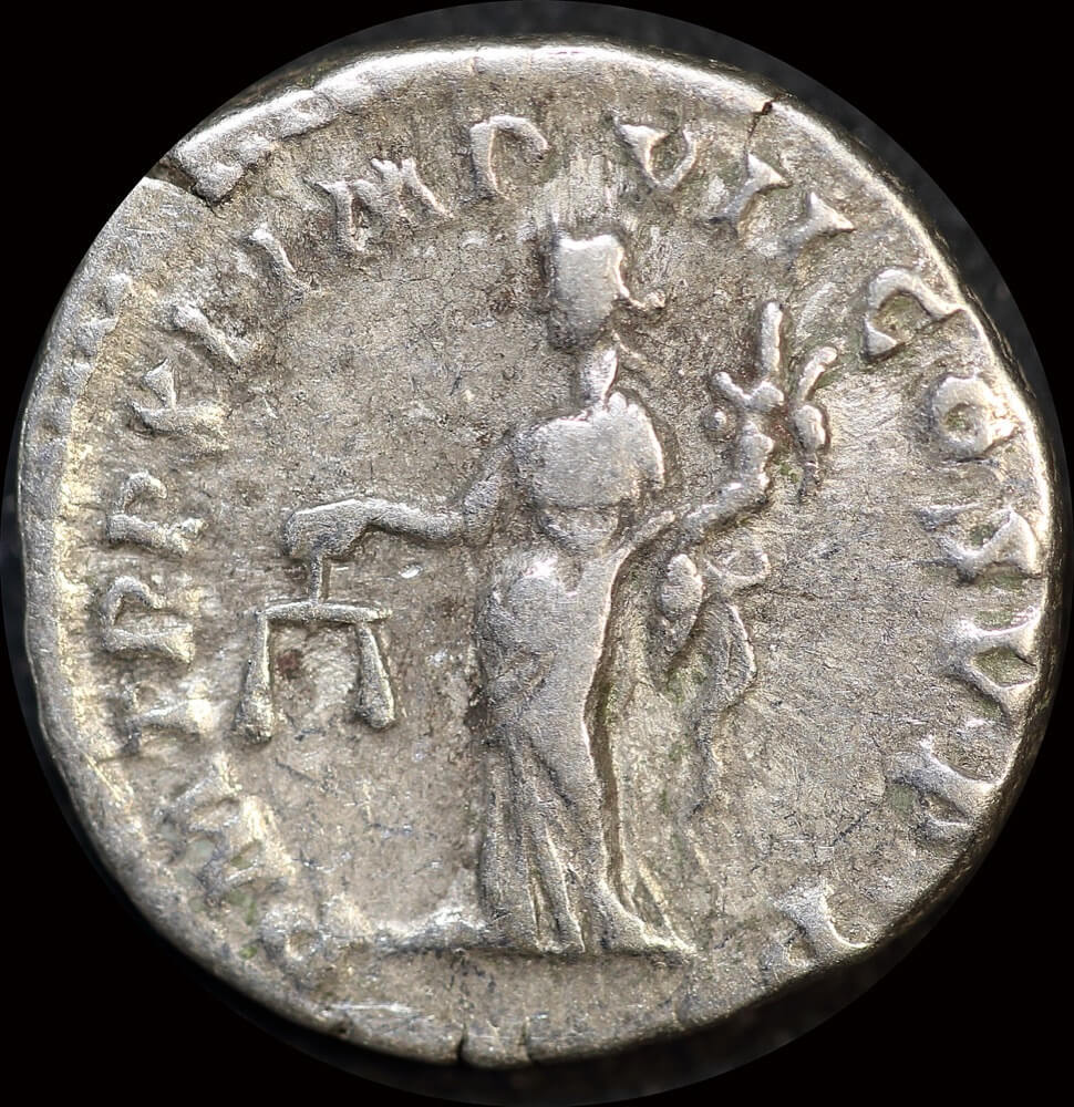 Ancient Rome (Imperial) 185 AD Commodus Silver Denarius Aequitas RIC III 120 about VF