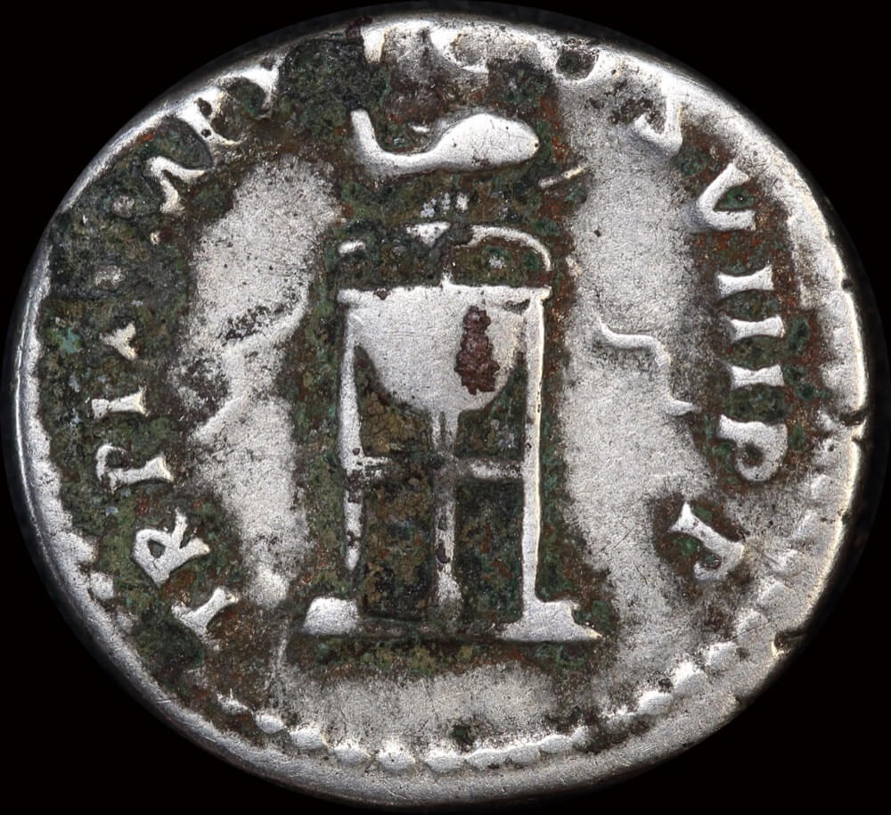 Ancient Rome (Imperial) AD 80 Titus Silver Denarius Tripod RIC I# 129 Fine product image