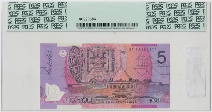 1996 $5 Note MacFarlane/Evans EA96 Last Prefix R218aL PCGS 66PPQ